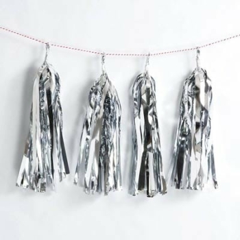 Metallic Foil Paper Tassels — Silver