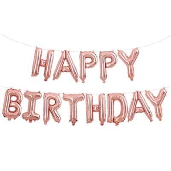 Happy Birthday Foil Letter Balloons — Rose Gold