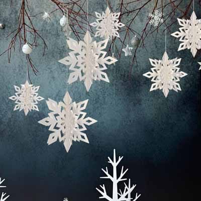 Silver & White Christmas Foil Ceiling Decorations Garlands Stars Snowflakes