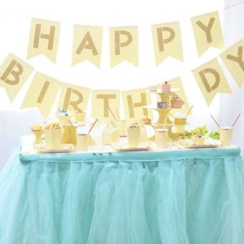 Happy Birthday Banner with Shimmering Gold Letters — Yellow