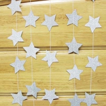 Glitter Stars Paper Garlands Backdrop 4m — Silver