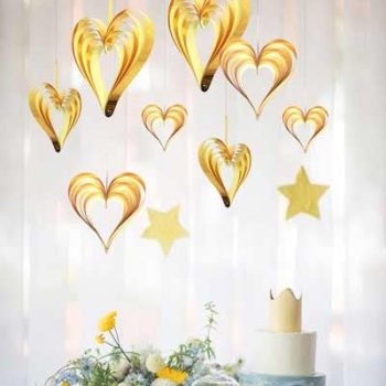 3d Heart Shape Hanging Ornament 4pcs — Gold