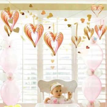 3d Heart Shape Hanging Ornament 4pcs — Gold/pink