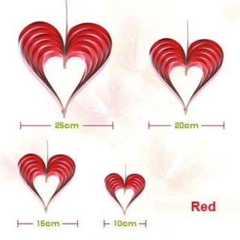 3d Heart Shape Hanging Ornament 4pcs — Red