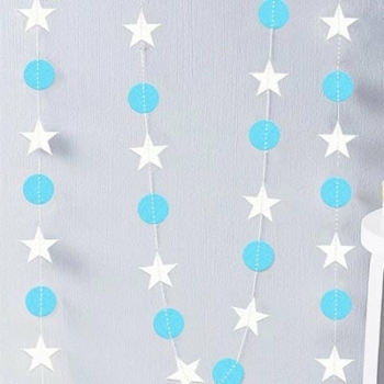 Star/circles Garland Backdrop 4m — White/blue