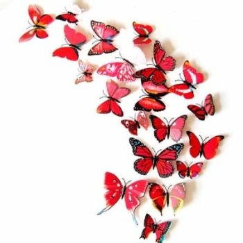 3d Butterfly Wall Art — 12pcs Red Butterfly