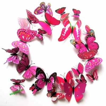 3d Butterfly Wall Art — 12pcs Rose Pink Butterfly