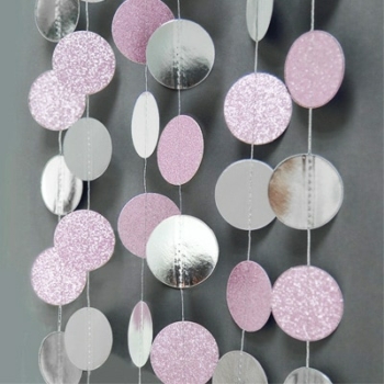 Paper Circles Garland 4m — Glitter Pink/silver