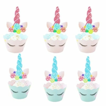 Cupcake Wrappers — Unicorn blue/pink 12Pkts/set