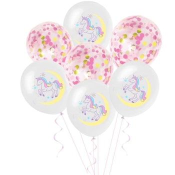 Unicorn Printed Balloons — Package B (white/pink Confetti)