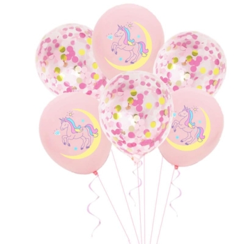 Unicorn Printed Balloons — Package B (pink/pink Confetti)