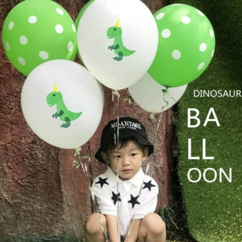 Dinosaur Balloons Package — White/green Polka Dots