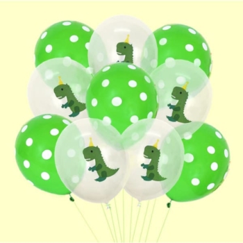 Dinosaur Balloons Package — Clear/green Polka Dots