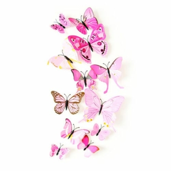 3d Butterfly Wall Art — 12pcs Pink Butterfly