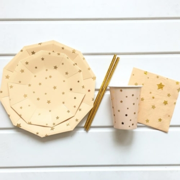 Disposable Party Tableware for 8 — Peach Stars