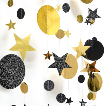 Garlands Backdrop 4m — Circle/stars (gold/black)