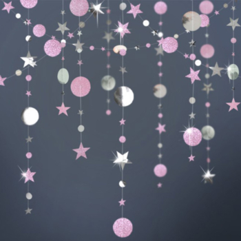 Garlands Backdrop 4m — Circle/stars (pink/silver)