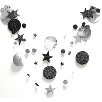 Garlands Backdrop 4m — Circle/stars (black/silver)