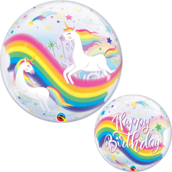 Birthday Rainbow Unicorns Bubble Balloon — 22“/56cm