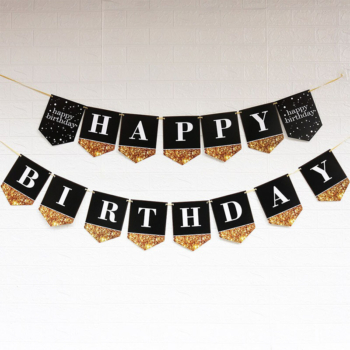 Happy Birthday Banner — Black Glitter