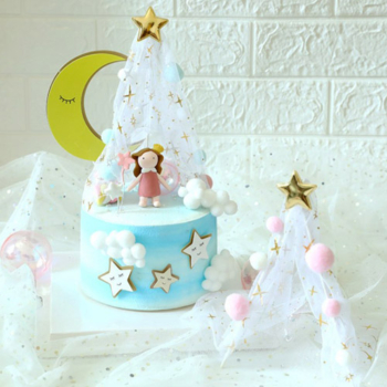 Birthday Cake Topper  — Cotton Balls Tent (blue/pink)