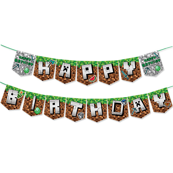 Minecraft Party Happy Birthday Banner - Balloons4you - New Zealand Party Decoration