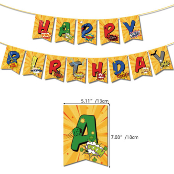 Superhero Theme Happy Birthday Banner — Yellow