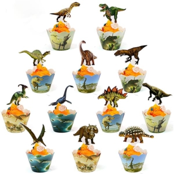 Dinosaur Cupcake Wrappers + Toppers 24pkts/set