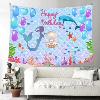 Mermaid Party Wall Backdrop Banner — Pwb46