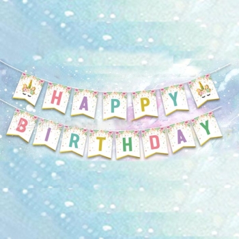 Unicorn Theme Happy Birthday Banner 15 Cards
