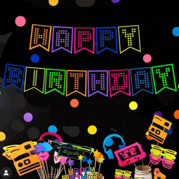 Neon Party Theme — Neon Happy Birthday Banner