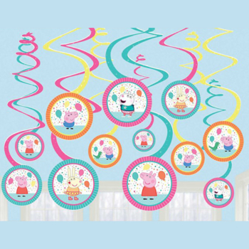 Peppa Pig Confetti Party Spiral Swirls Hanging Decorations 12pcs
