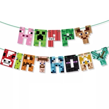 Minecraft theme happy birthday banners
