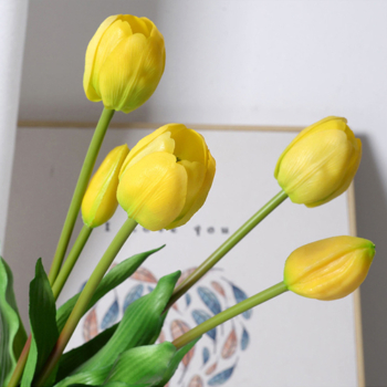 Artificial Flower Soft Silicone  5 Heads Tulip Flower Bouquet – Yellow