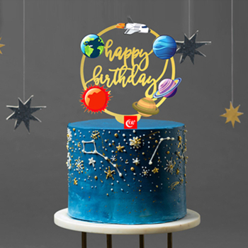 Outer Space Happy Birthday Cake Topper