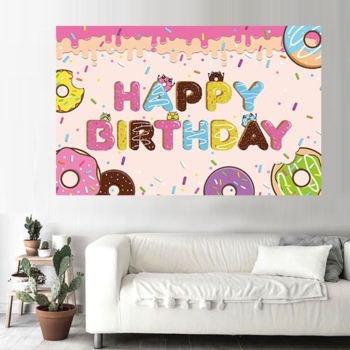 Donut theme happy birthday Wall Backdrop Banner