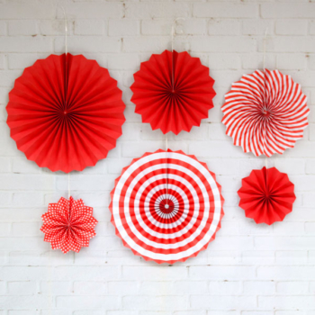 6pcs Paper Fan Party Decoration Package — Christmas Red