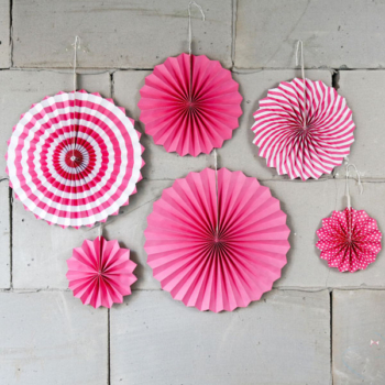 6pcs Paper Fan Party Decoration Package — Rose Pink
