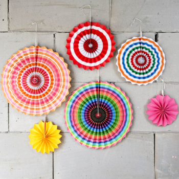6pcs Paper Fan Party Decoration Package — Stripe Rainbow