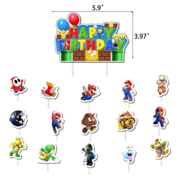 Super Mario theme Happy Birthday Cake Topper 16pcs